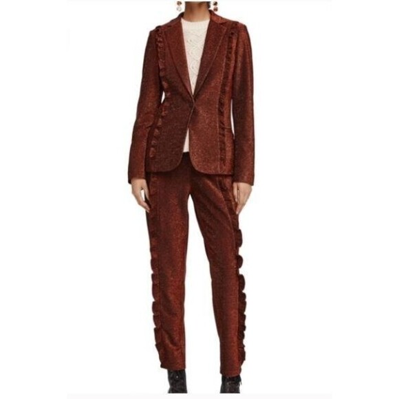 Scotch & Soda Maison Scotch Metallic Ruffle Pant Suit Jacket Pants Retail $350 S - Picture 1 of 14